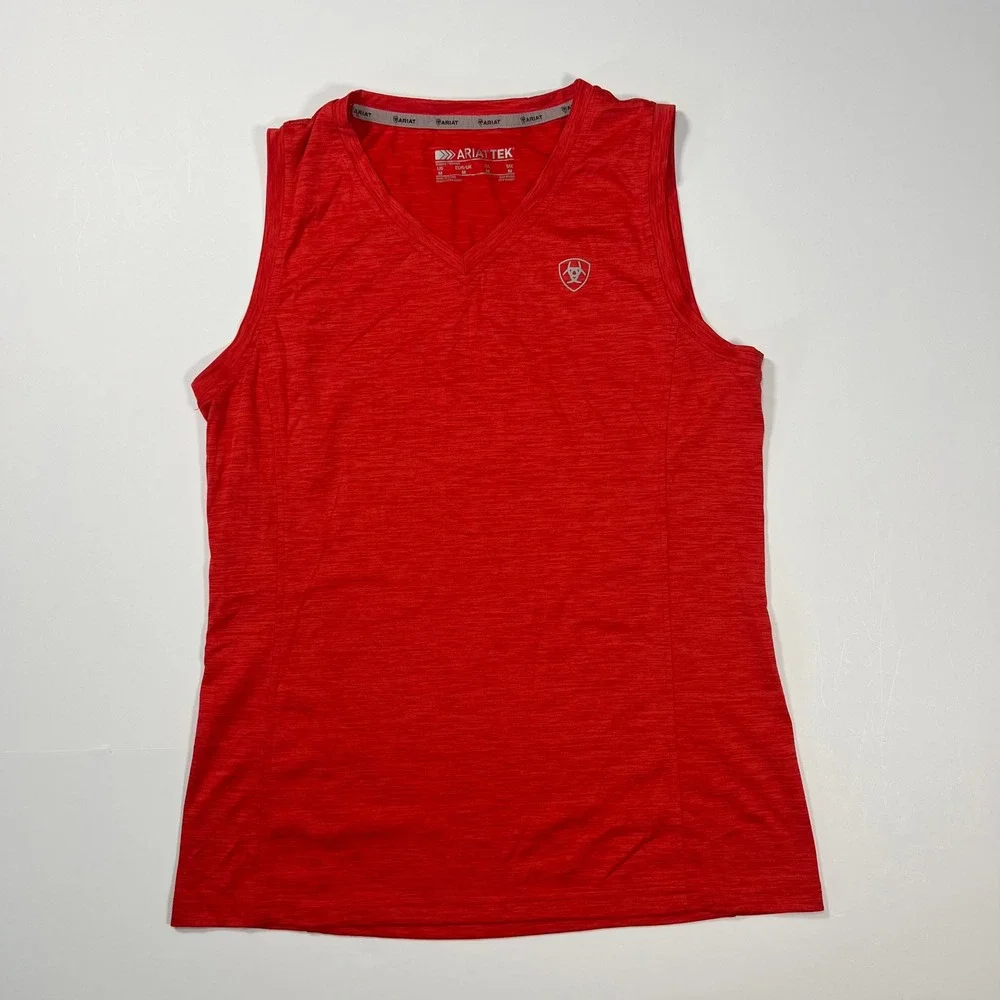 Ariat Tank Top Medium Red AriatTEK V-Neck Performance Activewear Sleeveless - Picture 1 of 9